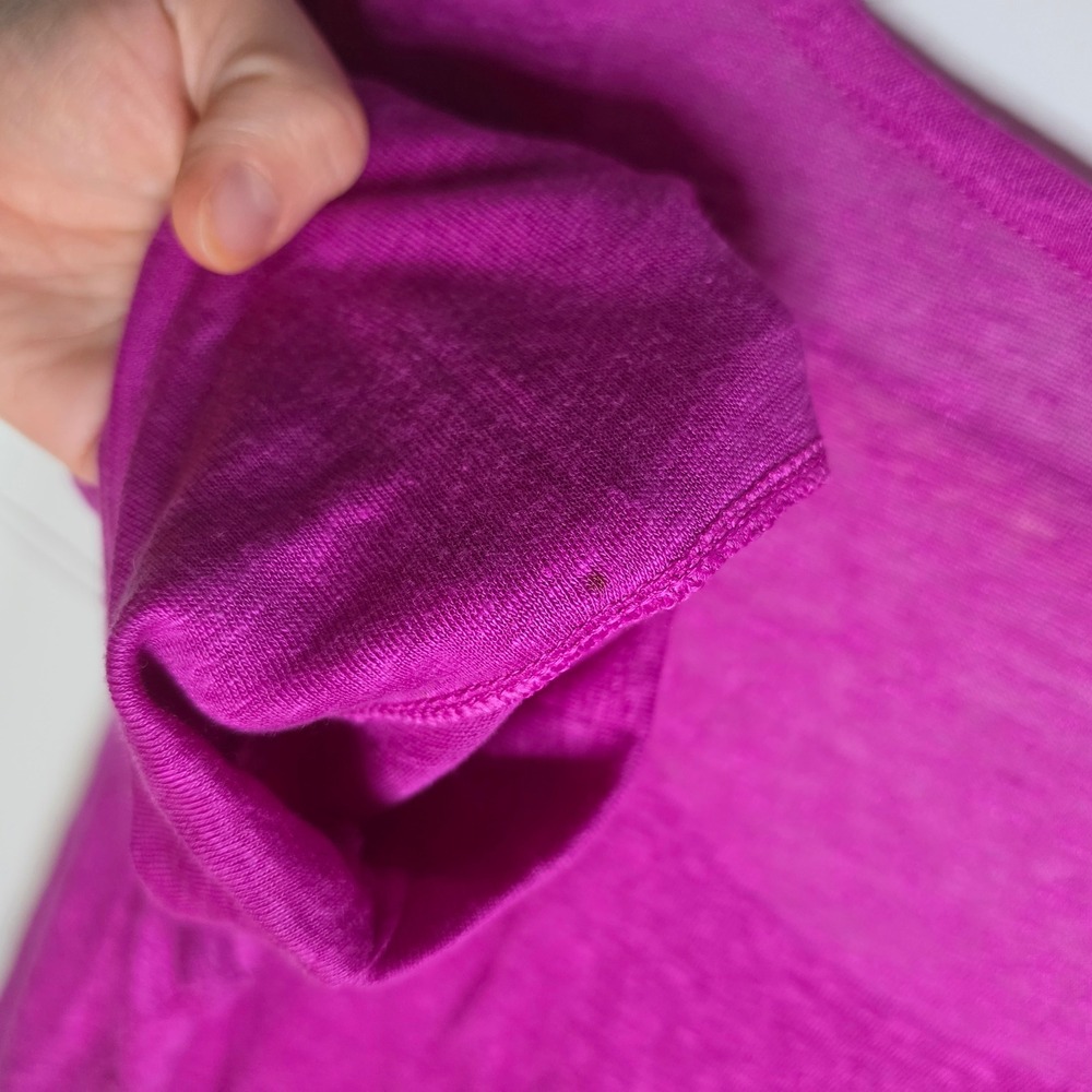 Lauren Ralph Lauren Linen Scoop Neck Top L Magenta Rolled Cuff - Picture 7 of 9